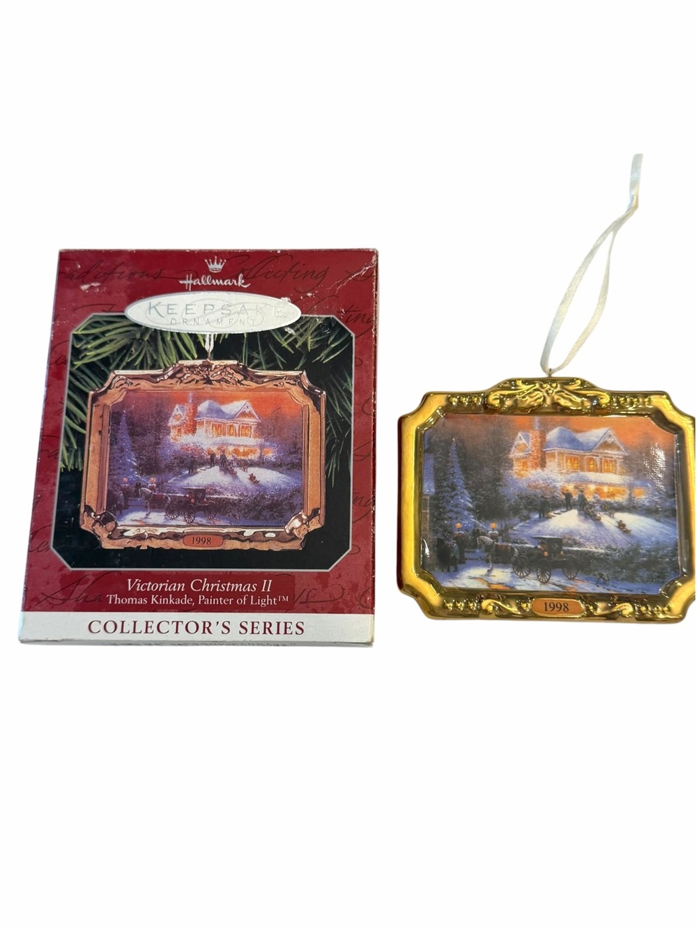 Hallmark 1998 Ceramic Ornament Victorian Christmas II Thomas Kinkade Winter Snow